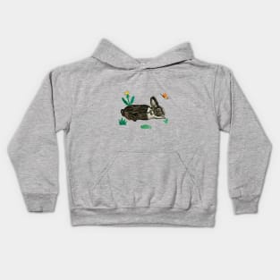 Rabbit with Butterfly and Dandelions Pink Painting Kids Hoodie